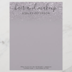 Purple glitter ombre lavender hair makeup custom letterhead