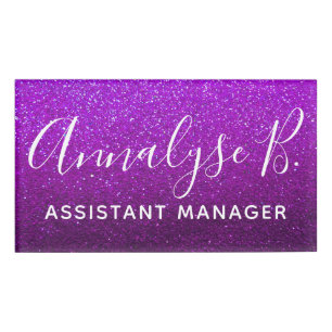 Purple Glitter Ombre Sparkly Name Professional Name Tag