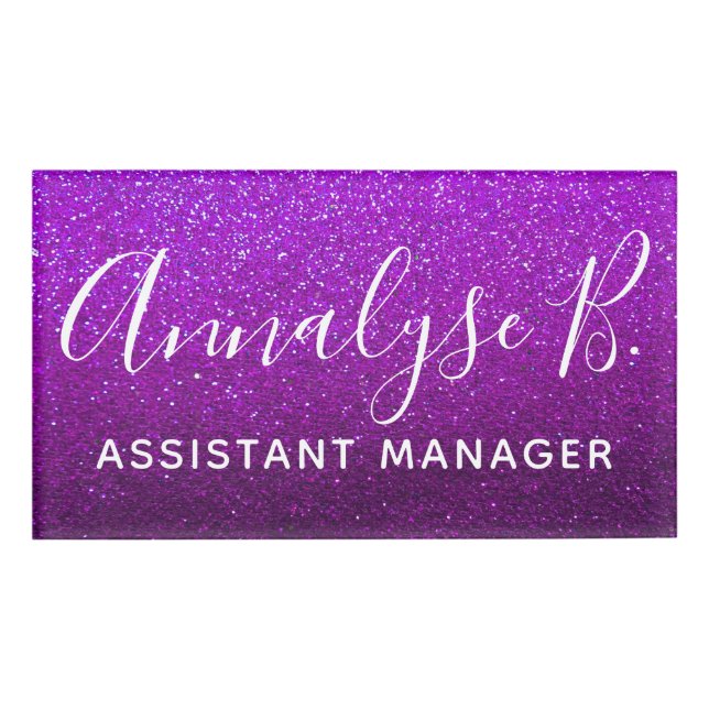 Purple Glitter Ombre Sparkly Name Professional Tag (Front)