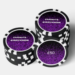 Purple Glitter on Black Dominate Everywhere Poker Chips