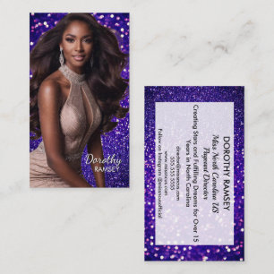 Purple Glitter Pageant Style Photo Business Card