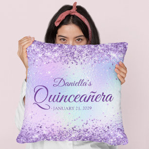 Purple Glitter Pale Iridescent Quinceanera Cushion