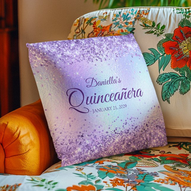 Purple Glitter Pale Iridescent Quinceanera Cushion (Purple Glitter Pale Iridescent Quinceanera Throw Pillow)
