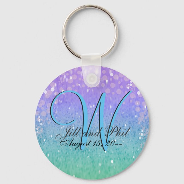 Purple Glitter Patio Lantern Confetti Glam Blue Key Ring (Front)
