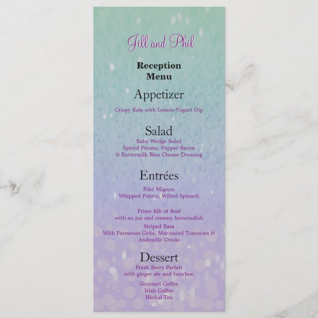 Purple Glitter Patio Lantern Confetti Glam Glow Menu (Front)