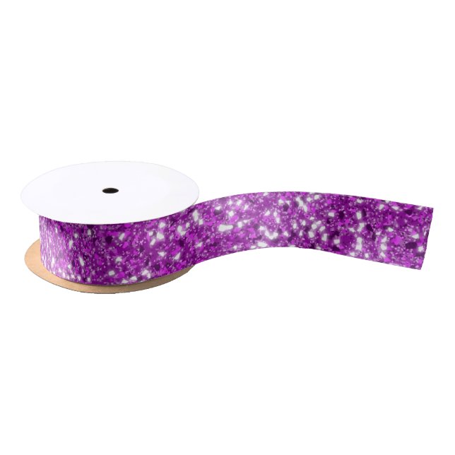 Purple Glitter Pattern Look-like Satin Ribbon (Spool)