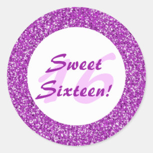 Purple Glitter Pattern Look-like Sweet Sixteen Classic Round Sticker