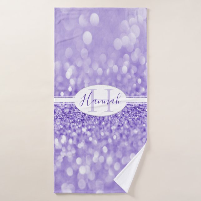 Purple Glitter Personalise Bath Towels (Bath Towel)