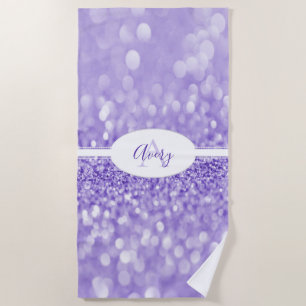 Purple Glitter Personalise Beach Towel