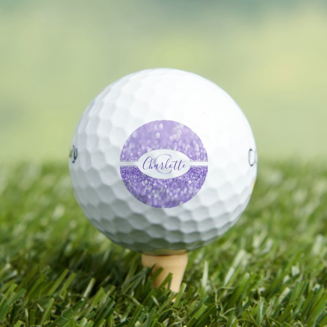 Purple Glitter Personalise Golf Balls (Insitu Tee)