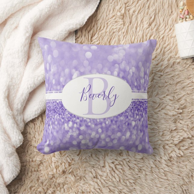 Purple Glitter Personalise Throw Pillow (Blanket)