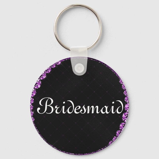 Purple Glitter Personalised Bridesmaid Key Ring (Front)