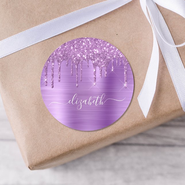 Purple Glitter Personalised Classic Round Sticker (Creator Uploaded)