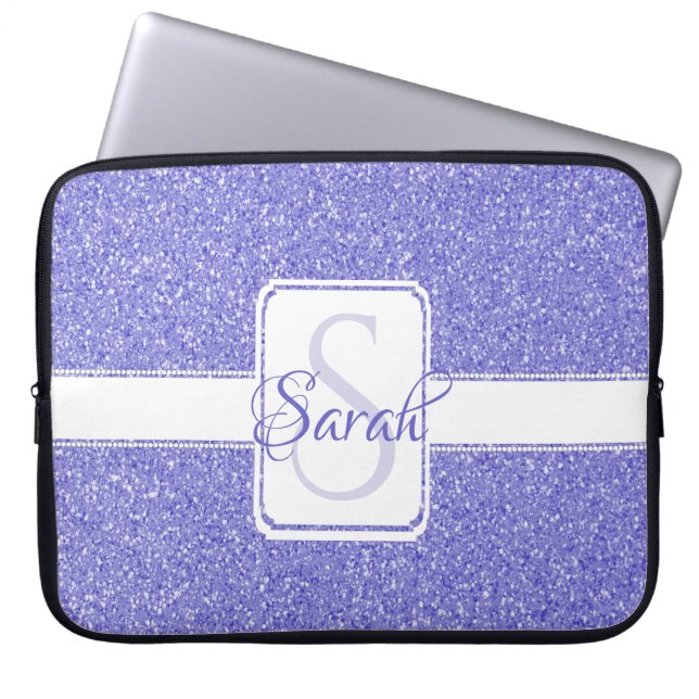 Purple Glitter Personalised Laptop Sleeve (Front)