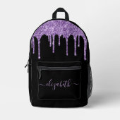 Purple Glitter Personalised Printed Backpack (Front)