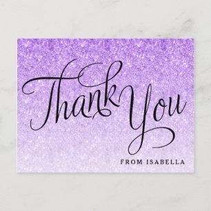 Purple Glitter Personalised Thank you Postcard