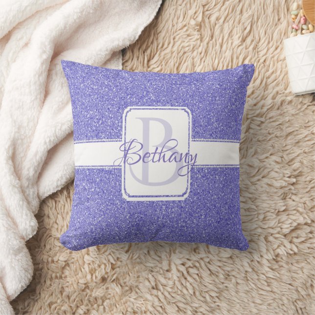 Purple Glitter Personalised Throw Pillow (Blanket)