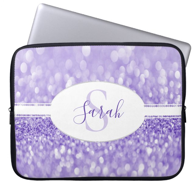 Purple Glitter Personalize Laptop Sleeve (Front)