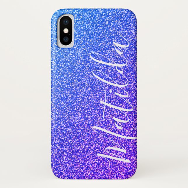 Purple Glitter Personalized Name Script Case-Mate iPhone Case (Back)