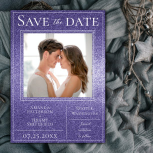 Purple Glitter Photo Save the Date
