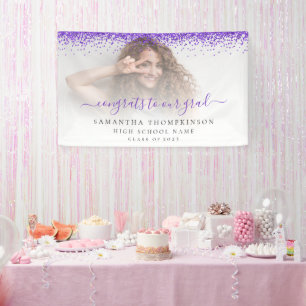 Purple Glitter Photo Script 2022 Graduation Banner