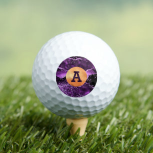 Purple glitter pink agate marble gold monogram golf balls