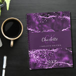 Purple glitter pink agate marble monogram 2024 planner<br><div class="desc">A deep purple and pink agate,  marble stone background with faux glitter.  Personalise and add your monogram initals,  name and a year.</div>