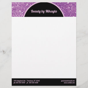 Purple Glitter Pink and Black Beauty Style Salon Custom Letterhead