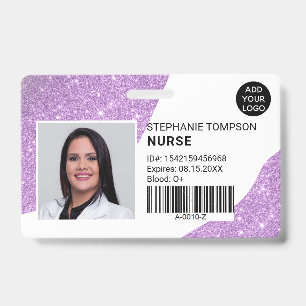 Purple glitter professional nurse photo logo code ID badge