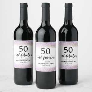 Purple Glitter Purple 50th Birthday Party  Wine Label