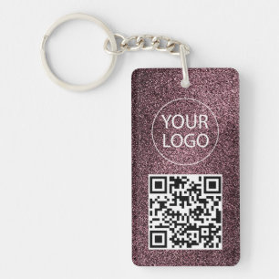 Purple Glitter QR Code Business Card Your Logo     Key Ring