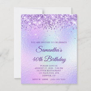 Purple Glitter Rainbow Iridescent 40th Birthday