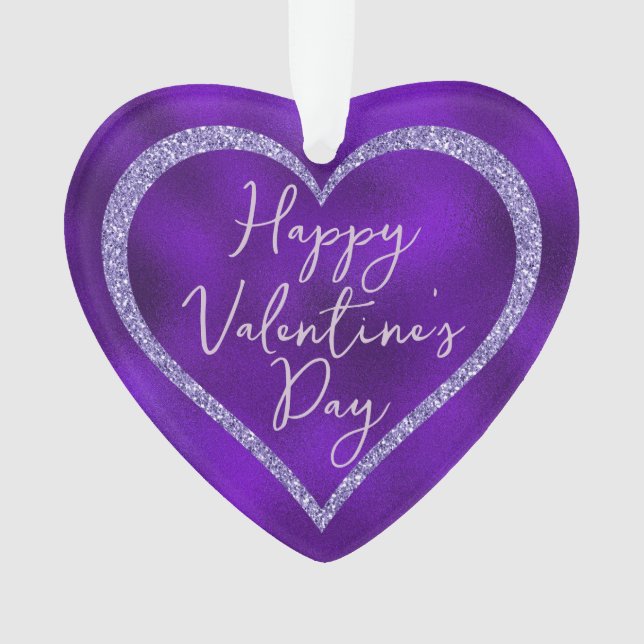 Purple Glitter Romantic Script Valentine's Day Ornament (Front)