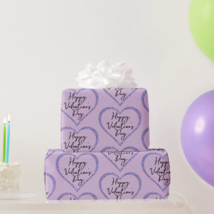 Purple Glitter Romantic Script Valentine's Day Wrapping Paper