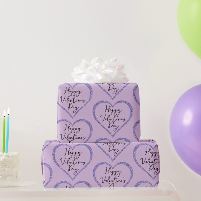 Purple Glitter Romantic Script Valentine's Day Wrapping Paper (Party Gifts)