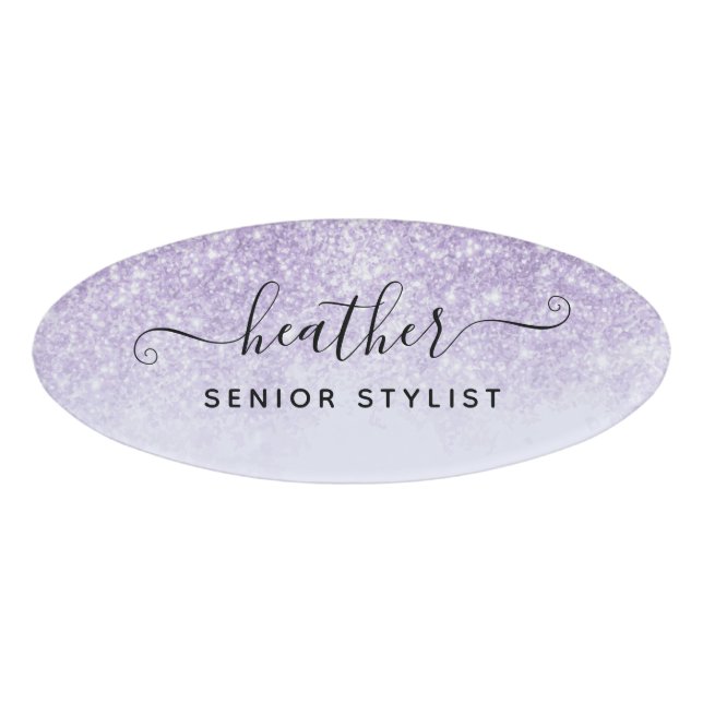 Purple Glitter Salon Employee Name Tag (Front)