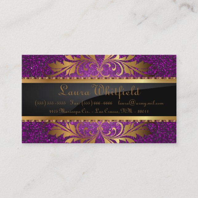 Purple Glitter Sequin Disco Glitz Business Card (Front)