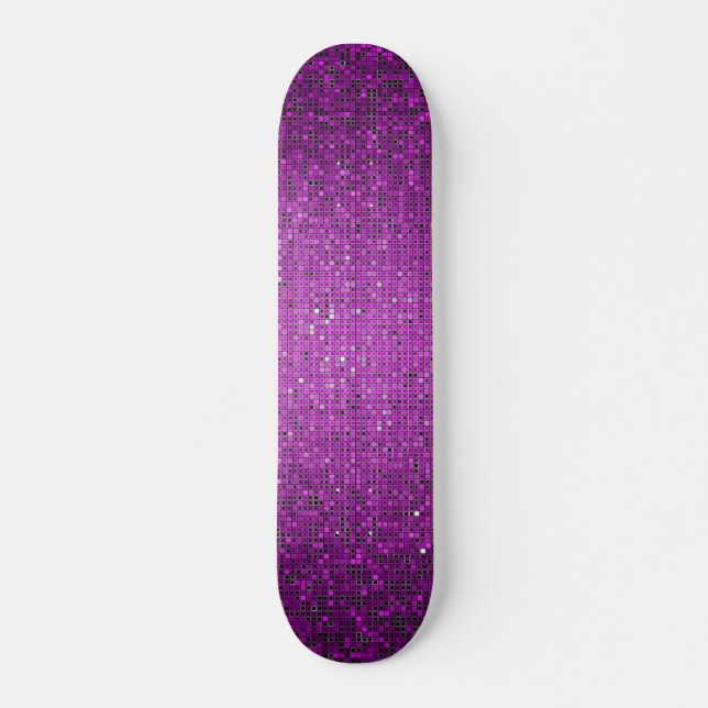 Purple Glitter Sequin Disco Old School Skateboard (Front)