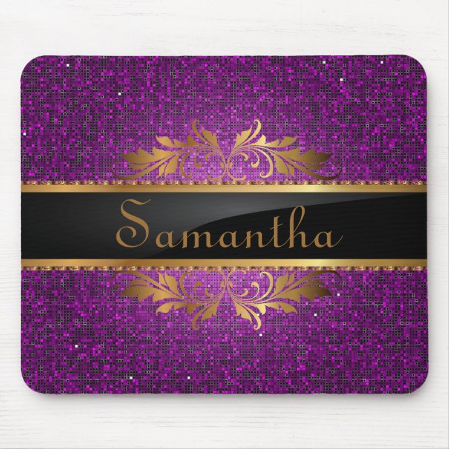 Purple Glitter Sequin Disco Personalised Mousepad (Front)