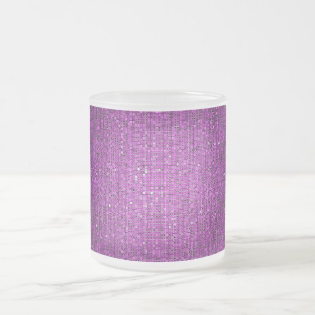 Purple Glitter Sequin Frosted Glass Coffee Mug Cup (Center)