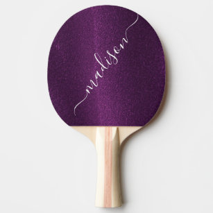 Purple Glitter Shimmer Custom Personalised Name Ping Pong Paddle