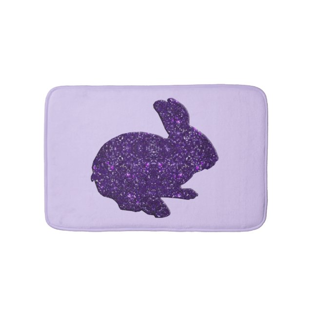 Purple Glitter Silhouette Bunny Rabbit Bath Mat (Front)