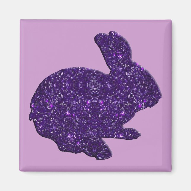 Purple Glitter Silhouette Easter Bunny Magnet (Front)
