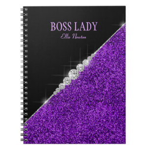 Purple Glitter Silver Diamonds Personalised Notebook