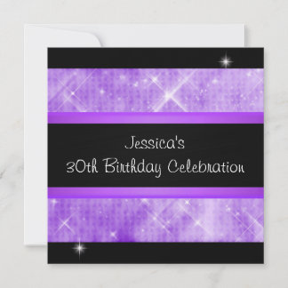 Purple Glitter Silver Lights Black 30th Birthday Invitation