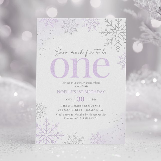 Purple Glitter Snowflake 1st Birthday Invitation (Creator Uploaded)