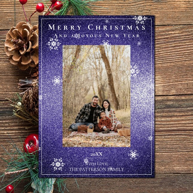 Purple Glitter Snowflakes Holiday Photo Card (Purple Glitter Snowflakes Holiday Photo Card)
