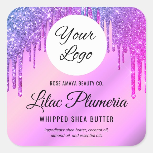 Purple Glitter Sparkle Drips Beauty Industry Square Sticker (Front)