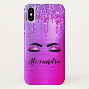 Purple Glitter Sparkle Eyelashes Monogram Name Case-Mate iPhone Case