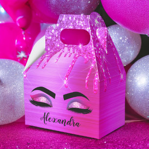 Purple Glitter Sparkle Eyelashes Monogram Name Favour Box